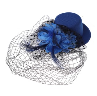 כובע קברט עם רשת וטול - כחול רויאל