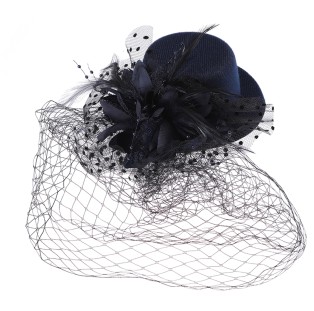 כובע קברט עם רשת וטול - כחול כהה