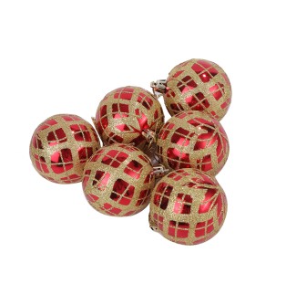 מארז כדורי כריסמס אדומים עם עיטורי זהב - 6 ס״מ