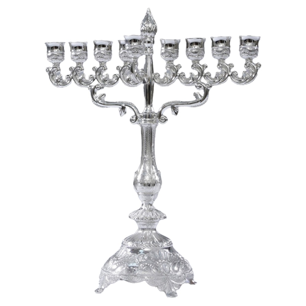 חנוכיית מתכת בציפוי כרום מוכסף חנוכיית מתכת בציפוי כרום מוכסף