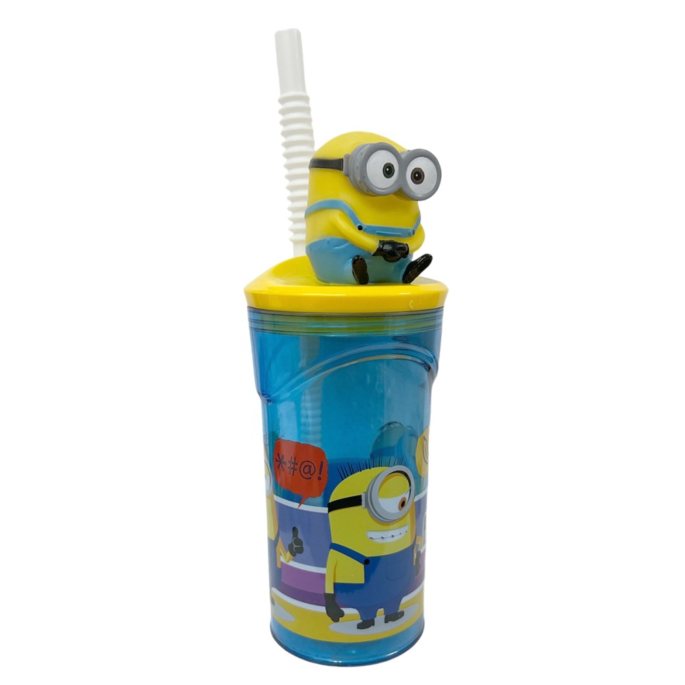 כוס עם קש ודמות 3D - מיניונים כוס עם קש ודמות 3D - מיניונים