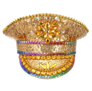 כובע פסטיבל זהב בשילוב אבנים צבעוניות