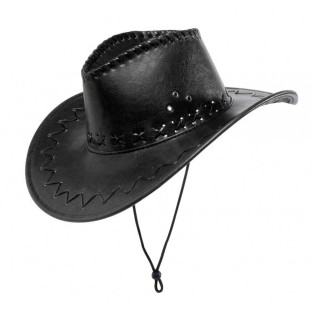 כובע קאובוי איקסים דמוי עור חלק - שחור