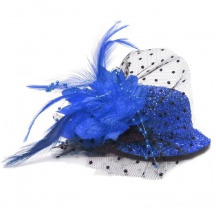 כובע קברט עם טול ונוצה - כחול רויאל