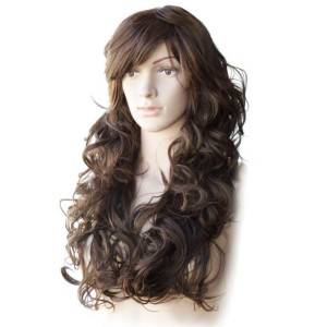 פאה גלית עם פוני בצבע חום