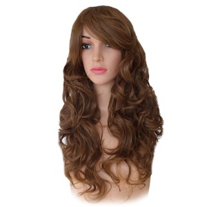 פאה גלית עם פוני בצבע חום בהיר