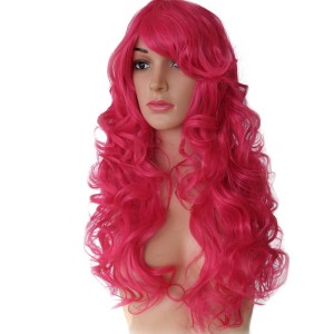 פאה גלית עם פוני בצבע ורוד פוקסיה