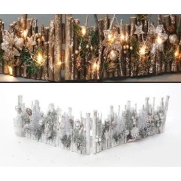 קישוט גדר עץ לבן מושלג עם תאורת לד