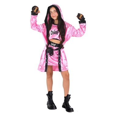 תחפושת מתאגרפת ורודה לנערות