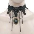 קולר תחרה שחור פרח - אבן שחורה