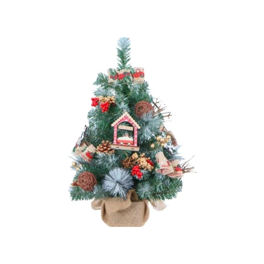 עץ אשוח עם תחתית קנבס וקישוטים בגווני אדום - 45 ס״מ