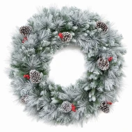 זר כריסמס דקורטיבי מושלג עם אצטרובלים ופירות יער - 50 ס״מ