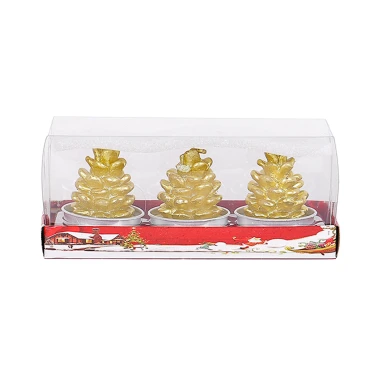 מארז שלישיית נרות לכריסמס - עצי אשוח מוזהבים