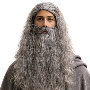 פאה אפורה מתולתלת עם זקן