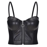 טופ קצר דמוי עור בישלוב רוכסן