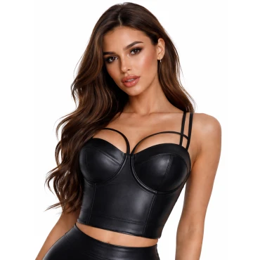 טופ דמוי עור שחור