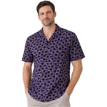 חולצה מכופתרת קיץ סגולה עם הדפס פרחוני