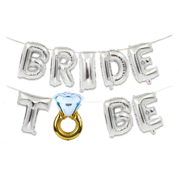 בלוני הליום Bride To Be עם טבעת למסיבת רווקות בצבע כסף