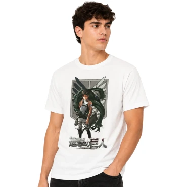 חולצת Attack on Titan לבנה לוי וסמל חיל הסיור