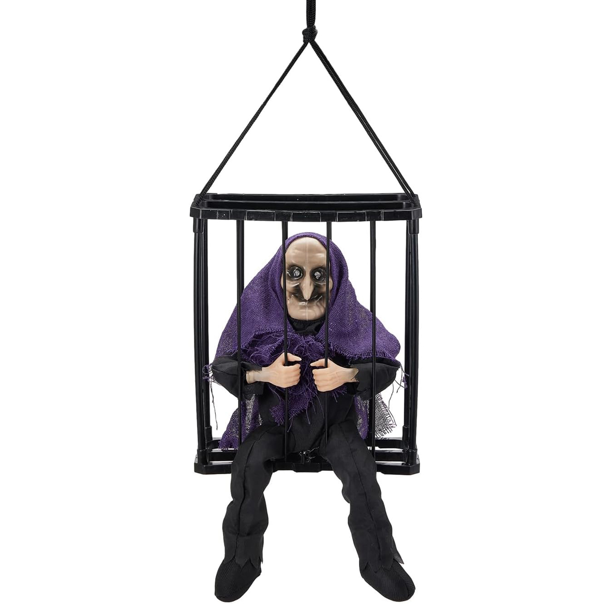 בובת מכשפה ממונעת בכלוב להאלווין בובת מכשפה ממונעת בכלוב להאלווין