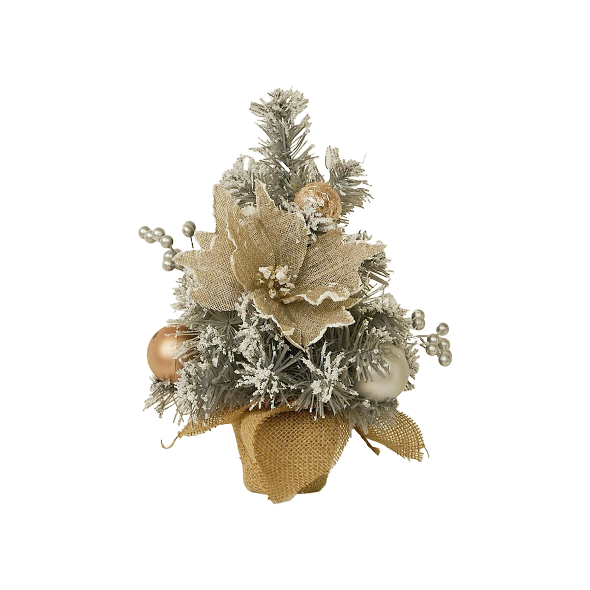 עץ אשוח קטן עם תחתית קנבס וקישוטים מוזהבים - 30 ס״מ