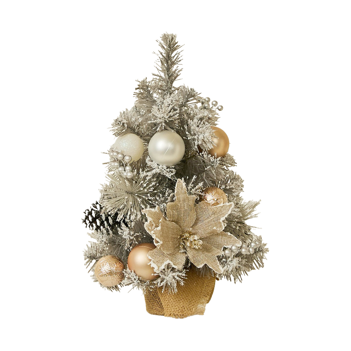 עץ אשוח קטן עם תחתית קנבס וקישוטים מוזהבים - 45 ס״מ