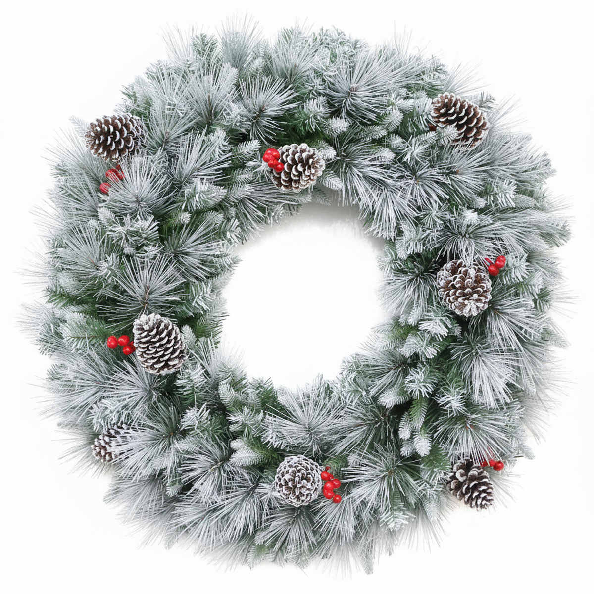 זר כריסמס דקורטיבי מושלג עם אצטרובלים ופירות יער - 50 ס״מ