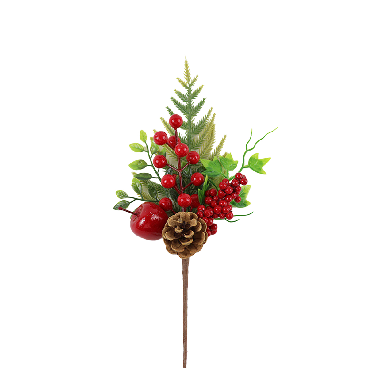 ענף עם אצטרובל, תפוח ופירות יער לקישוט - 37 ס״מ