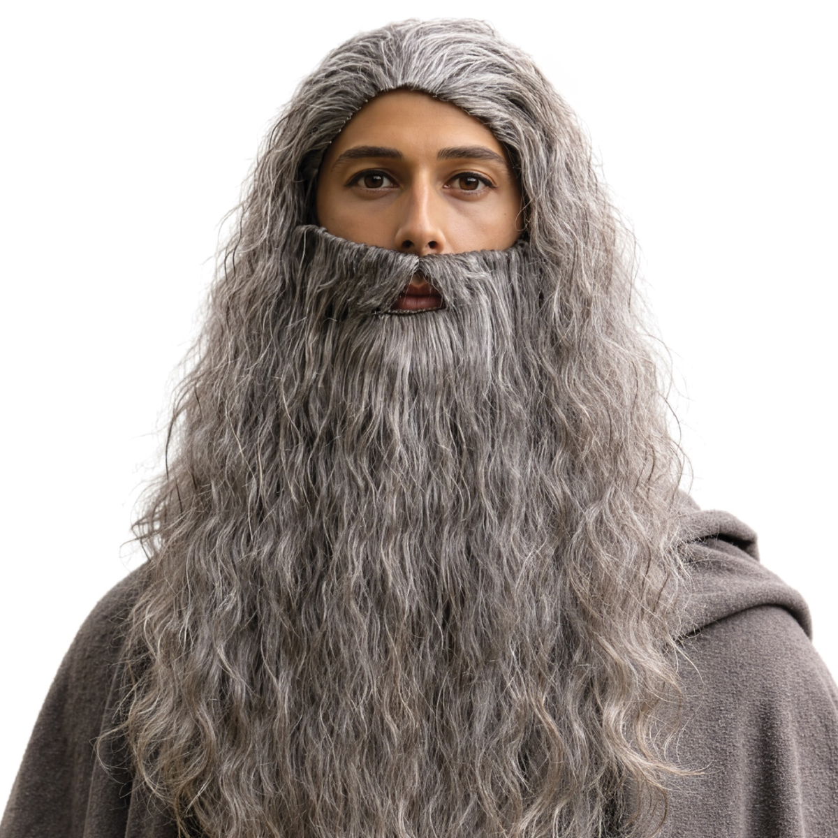 פאה אפורה מתולתלת עם זקן