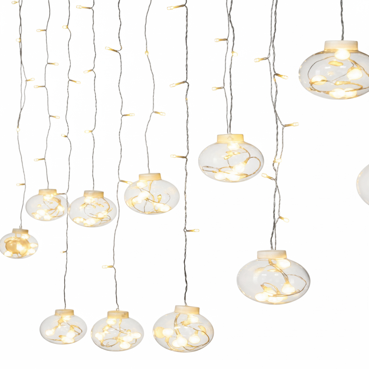 וילון כדורי זכוכית 24 שריגים תאורה חמה 216LED כבל מוביל 5 מטר cm cm (460X100 ס"מ)