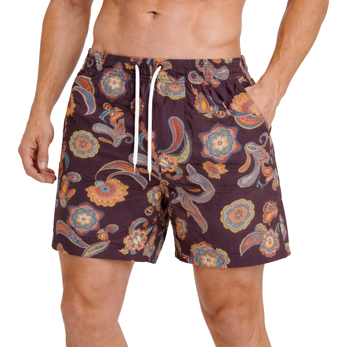 בגד ים קצר בהדפס פרחוני צבעוני