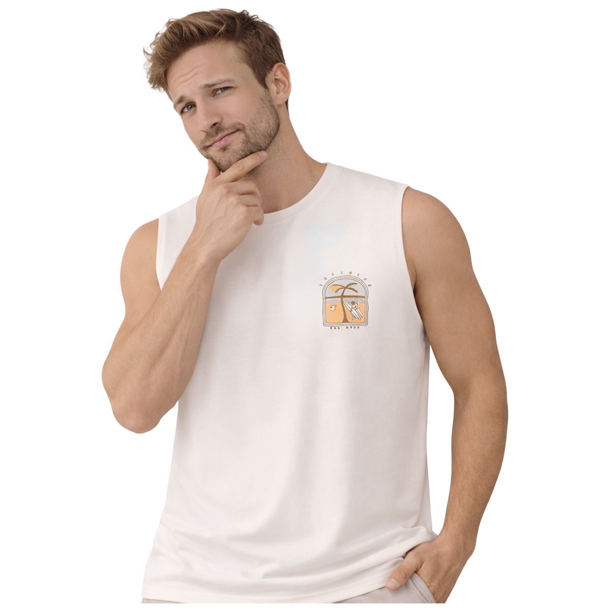 גופיית גבר לבנה Sunshine Beach עם הדפס קטן