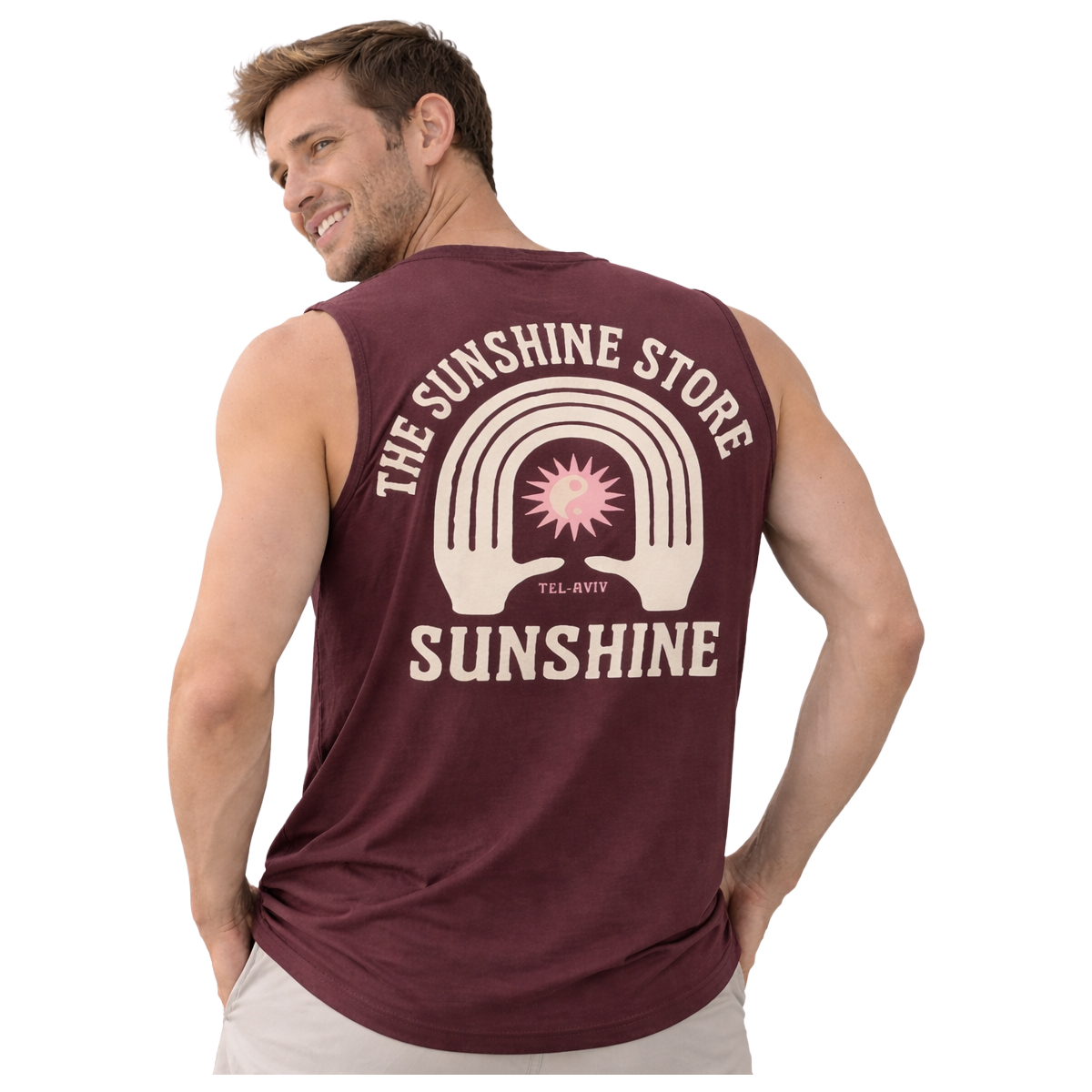 גופיית גבר בורדו Sunshine Store עם הדפס אחורי