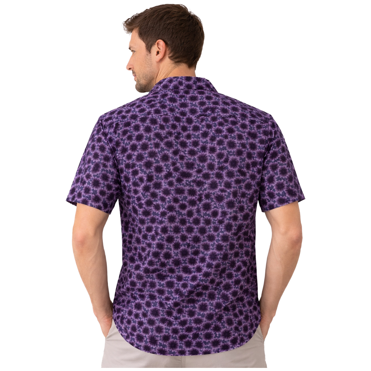 חולצה מכופתרת קיץ סגולה עם הדפס פרחוני