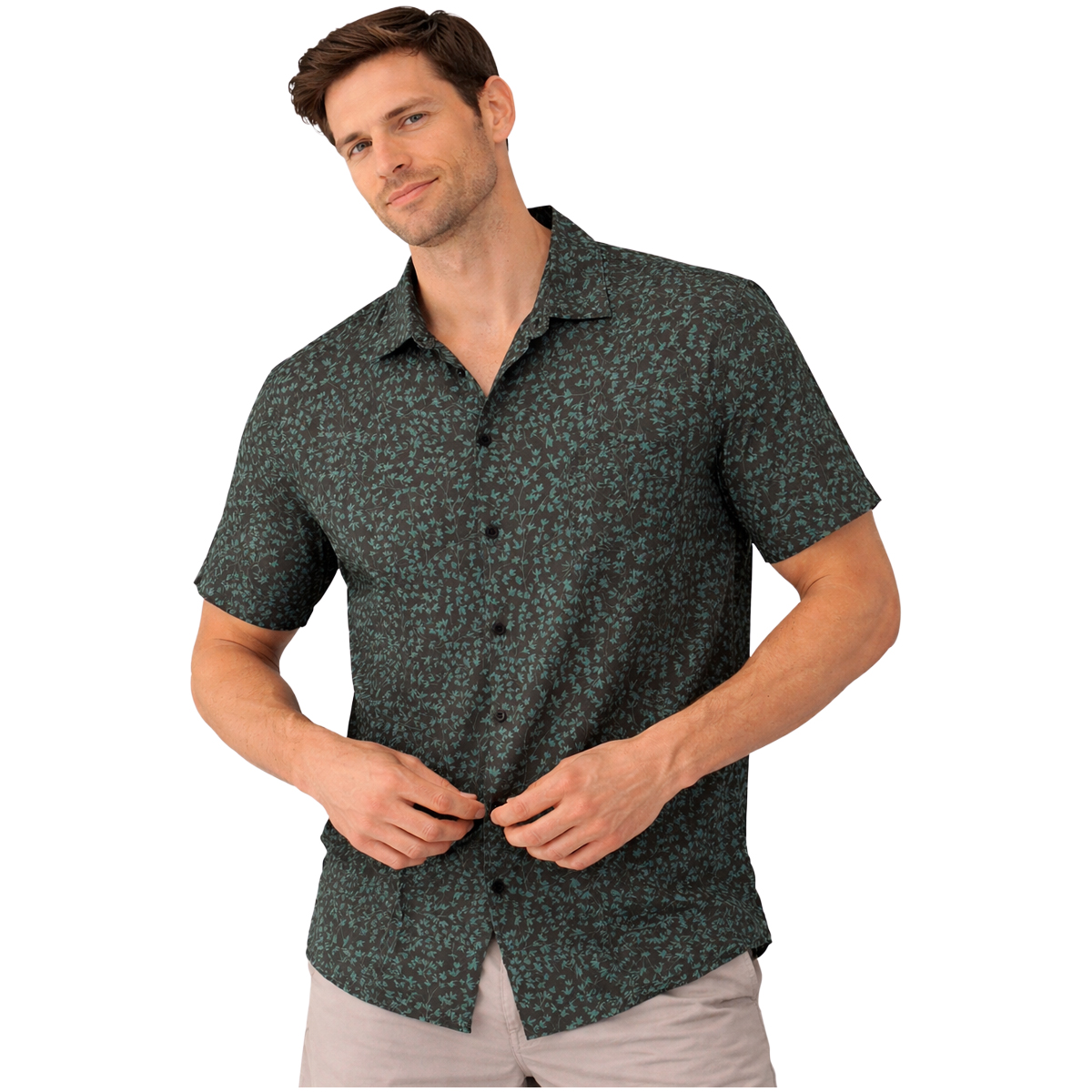 חולצה מכופתרת קיץ כהה עם הדפס עדין