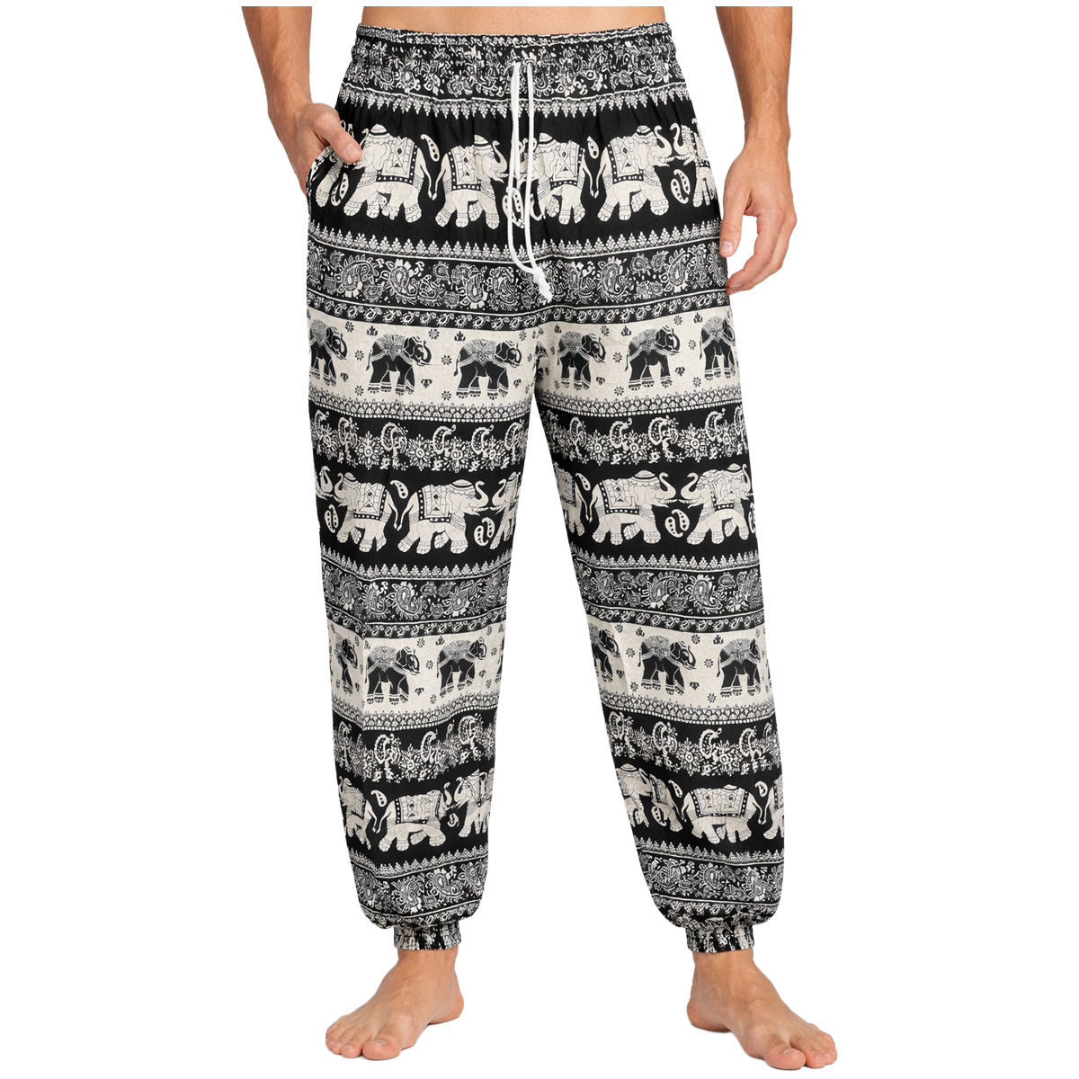 שרוואל שחור לבן עם הדפס פילים