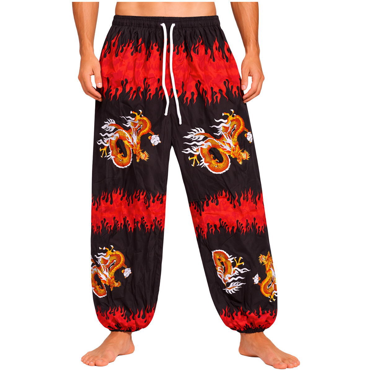 שרוואל שחור עם הדפס דרקונים ואש