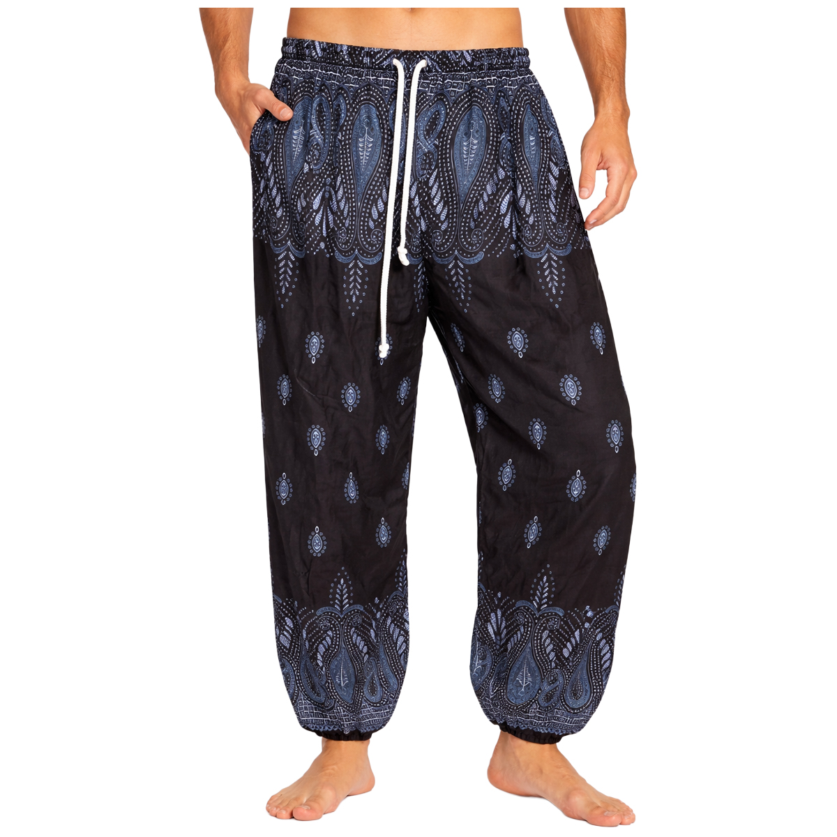 שרוואל שחור עם הדפס פייזלי כחול