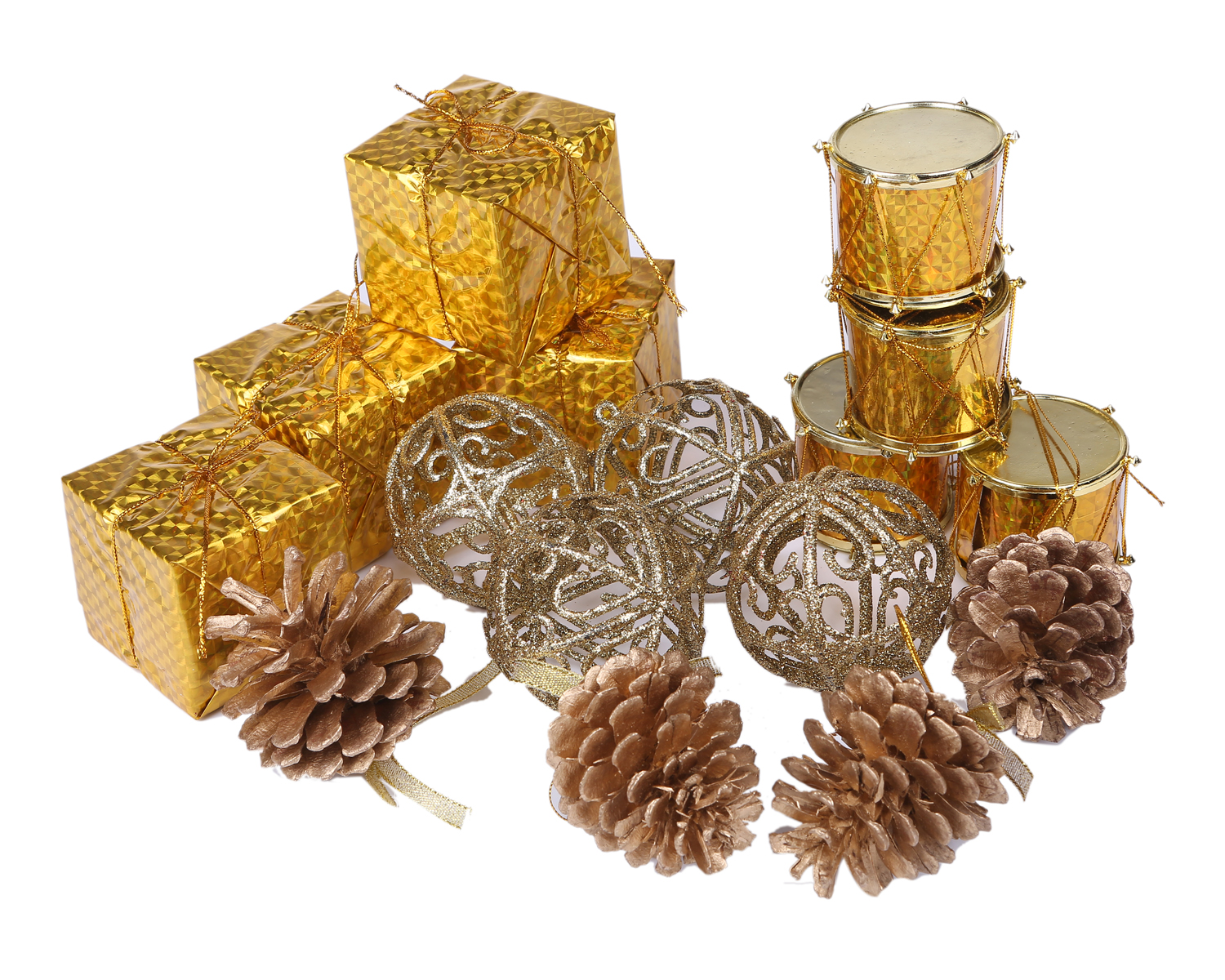 מארז קישוטים זהב לעץ חג המולד