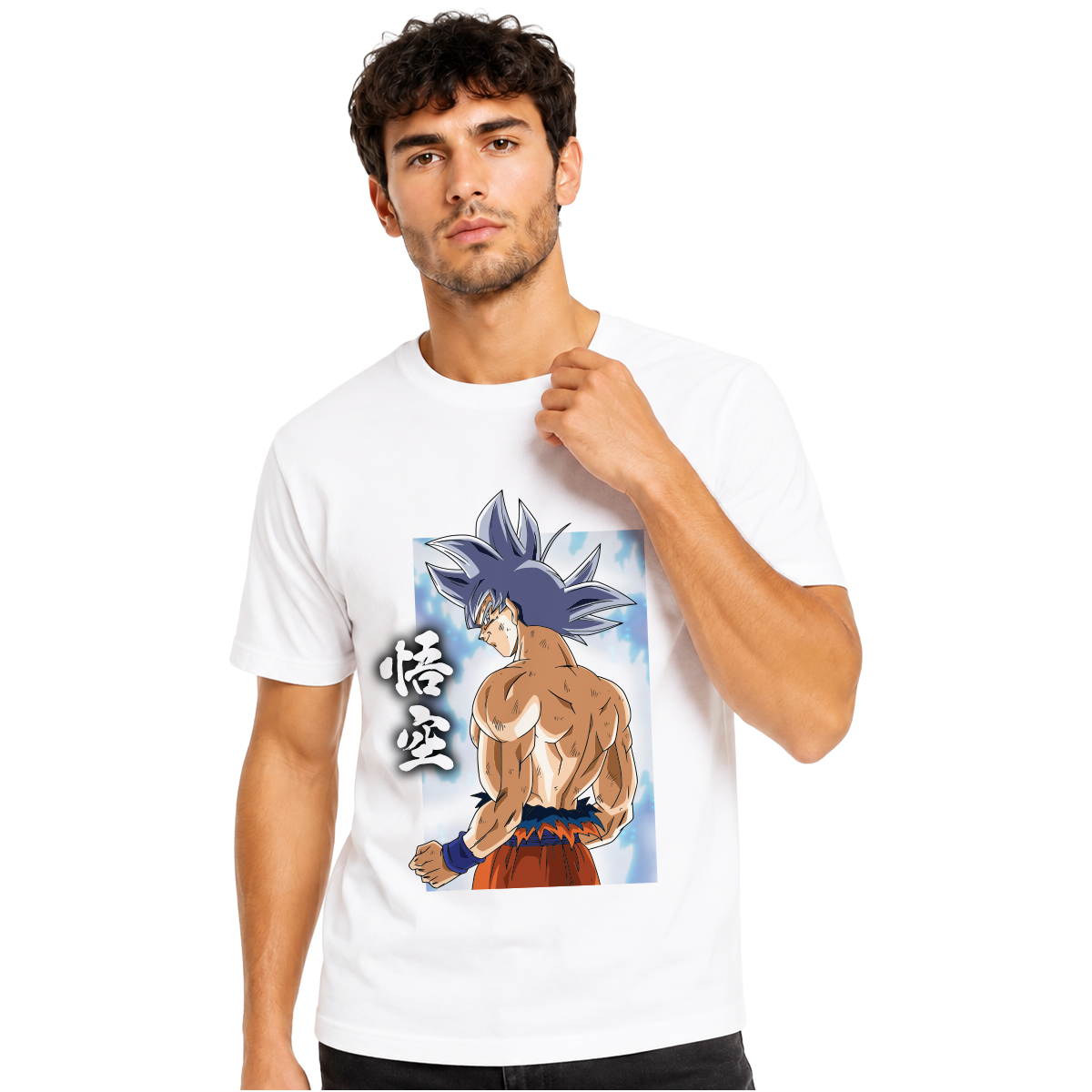 חולצת דרגון בול סופר לבנה גוקו במסגרת  Ultra Instinct