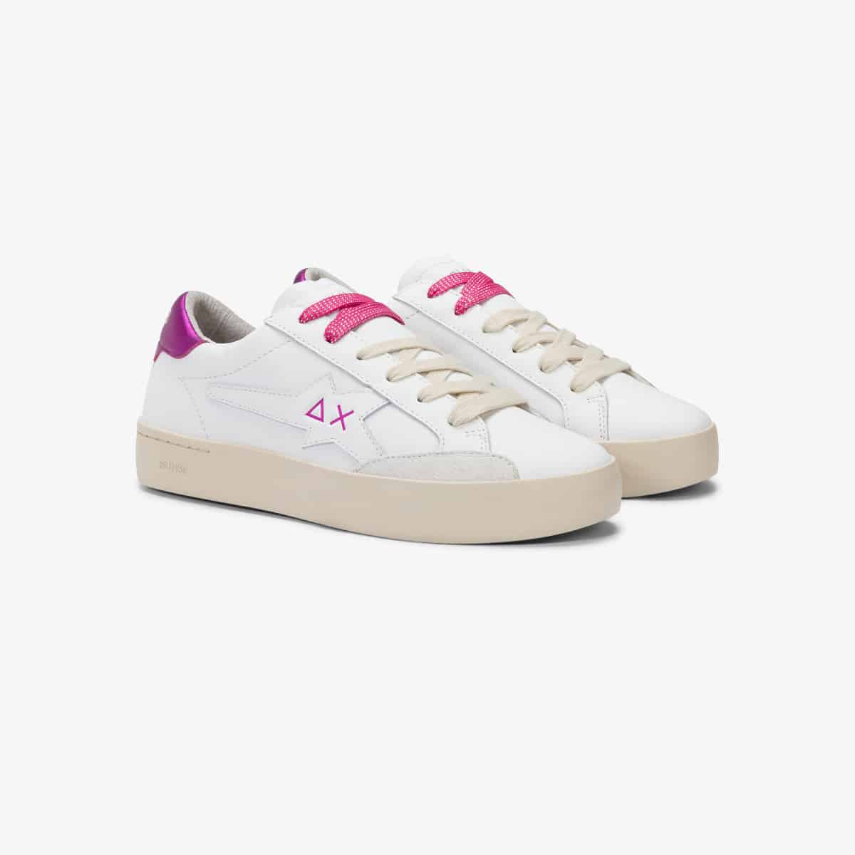 נעלי סניקרס לאישה SUN68 KATY LEATHER WHITE/FUXIA
