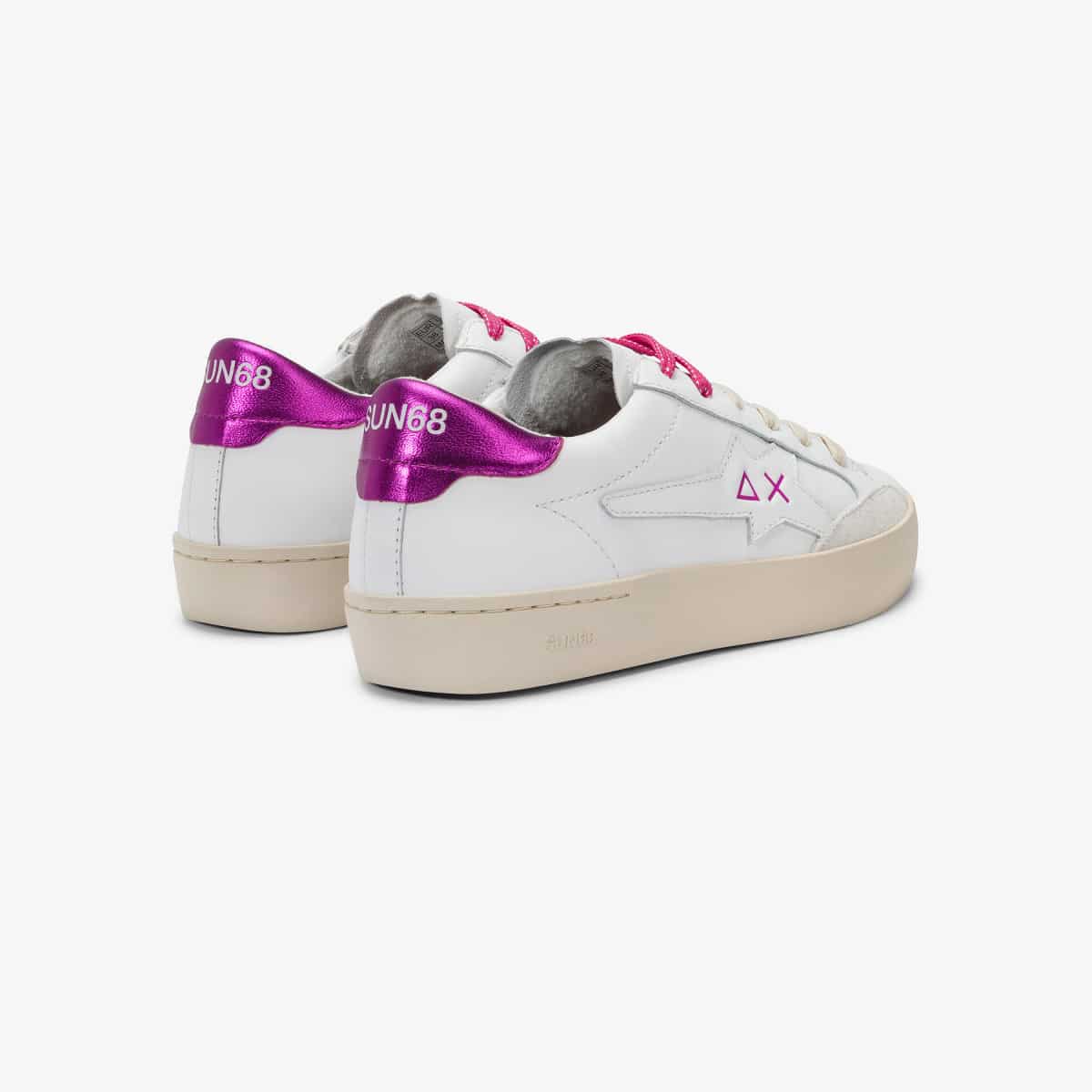 נעלי סניקרס לאישה SUN68 KATY LEATHER WHITE/FUXIA