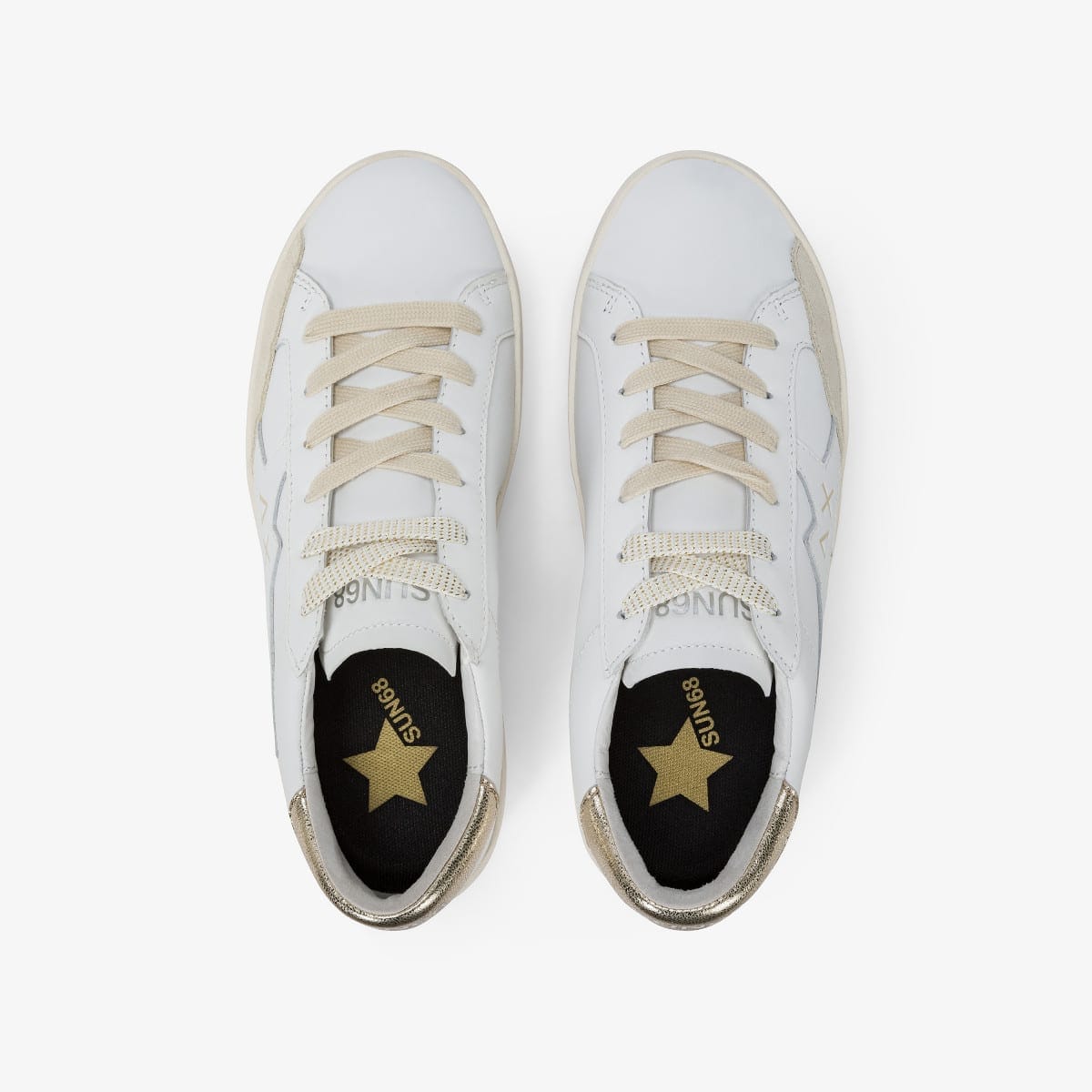 נעלי סניקרס לגבר SUN68 KATY LEATHER WHITE/GOLD